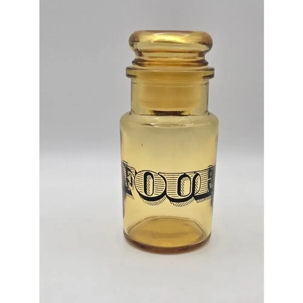 VTG Amber Glass Apothecary Jar Stopper Lid with Four Written
